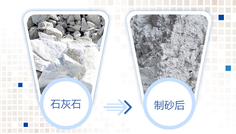 石灰石原料破碎前后對比