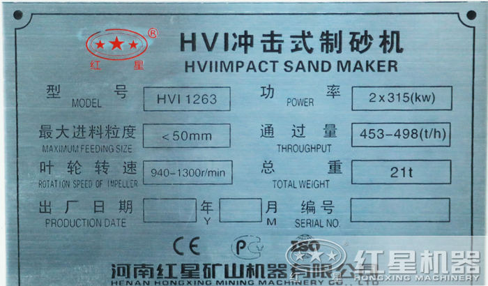 1263制砂機銘牌